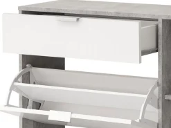 Scarpiera Bianco Grigio Cemento un Cassetto 12 Paia 102x33x94.5h cm, 2 Ripiani - Fabriano