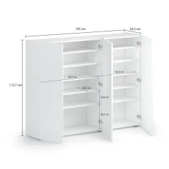 Scarpiera Bianco Lucido Grigio 10 Ripiani 28 Paia 145x34x115h cm, 12 Vani - Caresana