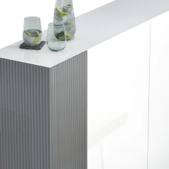 Scarpiera Bianco Lucido Grigio 10 Ripiani 28 Paia 145x34x115h cm, 12 Vani - Caresana