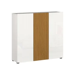 Scarpiera Bianco Lucido Marrone Rovere 10 Ripiani 24 Paia 120x34x115h cm, 3 Ante - Palasio