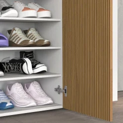 Scarpiera Bianco Lucido Marrone Rovere 21 Paia 22 Ripiani 80x34x115h cm, 24 Vani Made in Italy - Lentiai