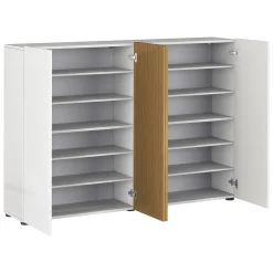 Scarpiera Bianco Lucido Marrone Rovere 21 Paia 22 Ripiani 80x34x115h cm, 24 Vani Made in Italy - Lentiai
