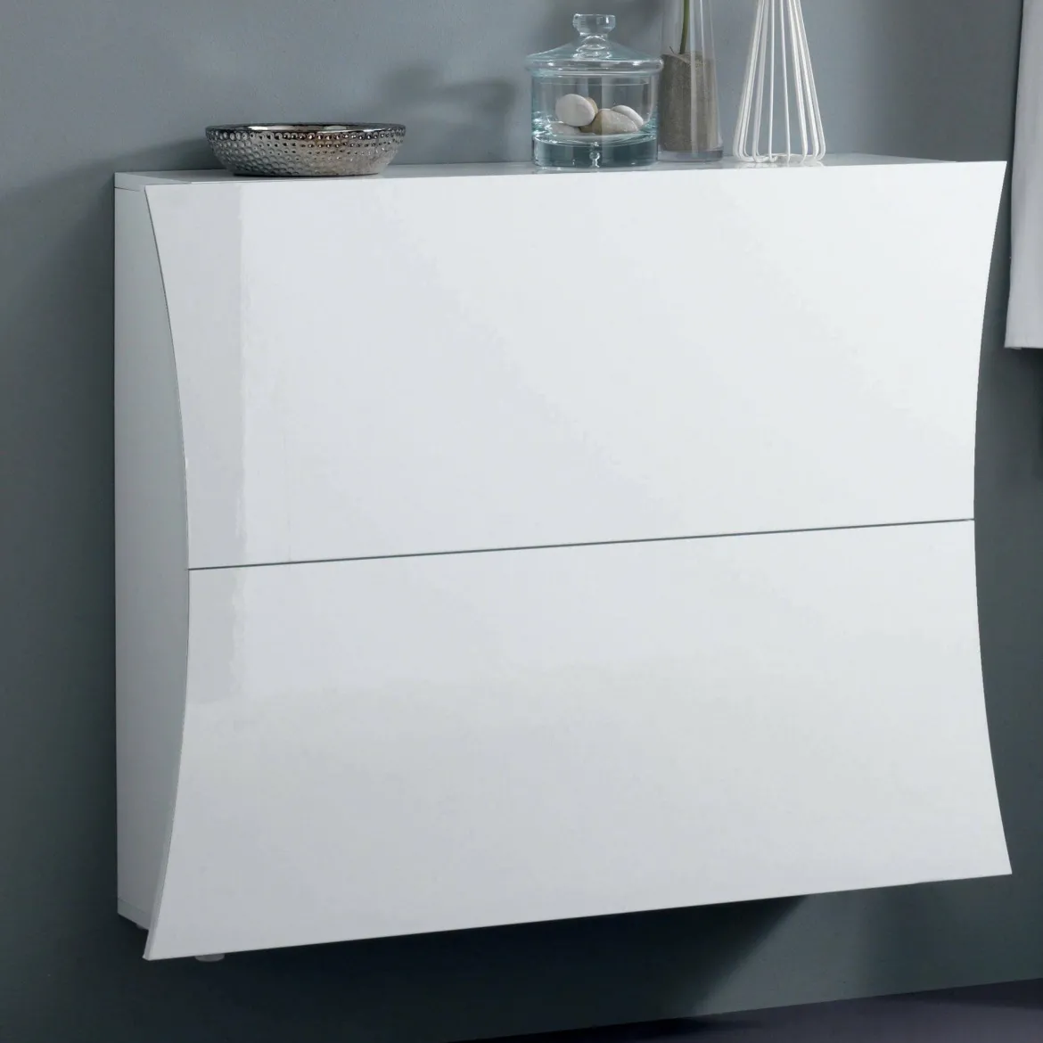 Scarpiera Bianco Lucido 16 Paia 2 Ante 101x27x82h cm, 4 Vani - Kronos