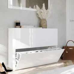 Scarpiera Bianco Lucido 20 Paia 2 Ante 110x25x75h cm, Anta a Ribalta - Lovero