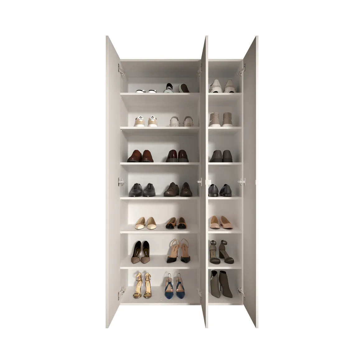 Scarpiera Bianco Lucido 12 Ripiani 28 Paia 95x35x186h cm, 14 Vani - Pertiche