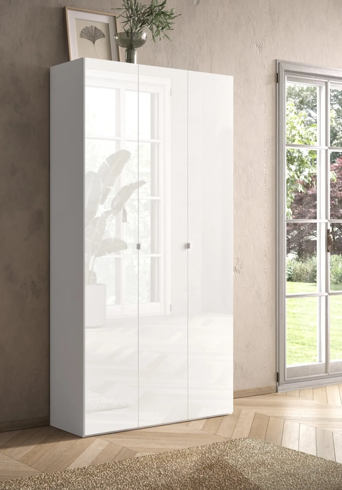 Scarpiera Bianco Lucido 12 Ripiani 28 Paia 95x35x186h cm, 14 Vani - Pertiche
