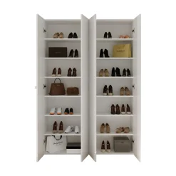 Scarpiera Bianco Lucido 12 Ripiani 42 Paia 126x35x186h cm, 14 Vani - Spessa