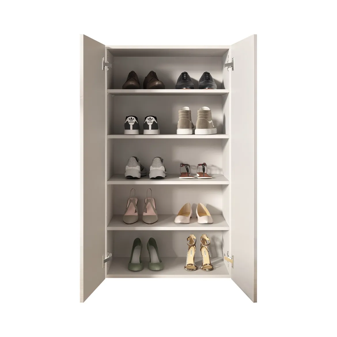 Scarpiera Bianco Lucido 5 Ripiani 20 Paia 72.5x36x86h cm, 6 Vani - Angitola