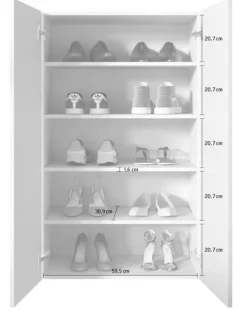 Scarpiera Bianco Lucido 5 Ripiani 20 Paia 72.5x36x86h cm, 6 Vani - Angitola