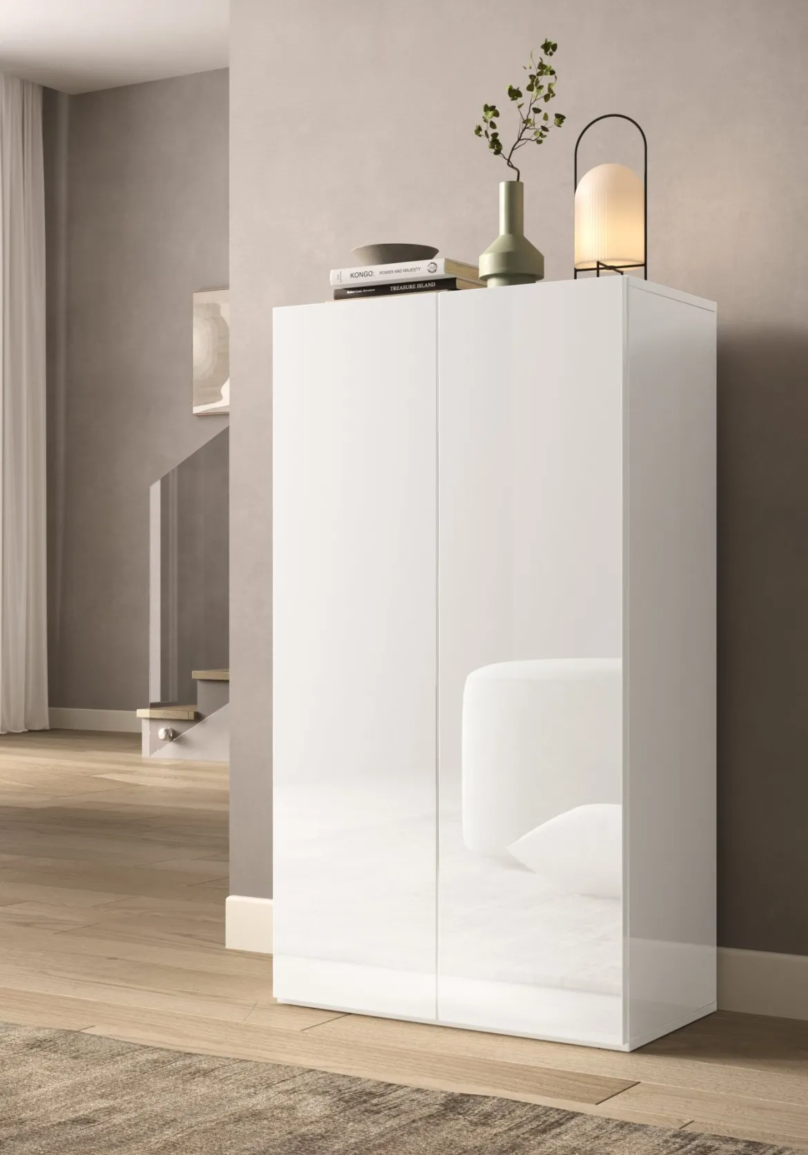 Scarpiera Bianco Lucido 5 Ripiani 20 Paia 72.5x36x86h cm, 6 Vani - Angitola