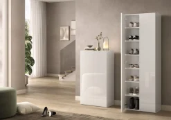 Scarpiera Bianco Lucido 5 Ripiani 20 Paia 72.5x36x86h cm, 6 Vani - Angitola