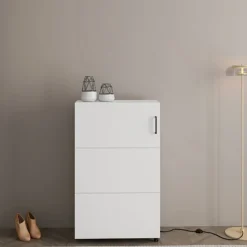 Scarpiera Bianco Opaco Nero 6 Ripiani Un'anta 68x33x113h cm, Ante con Doppia Capienza, Apertura con Ruote - Porvoo