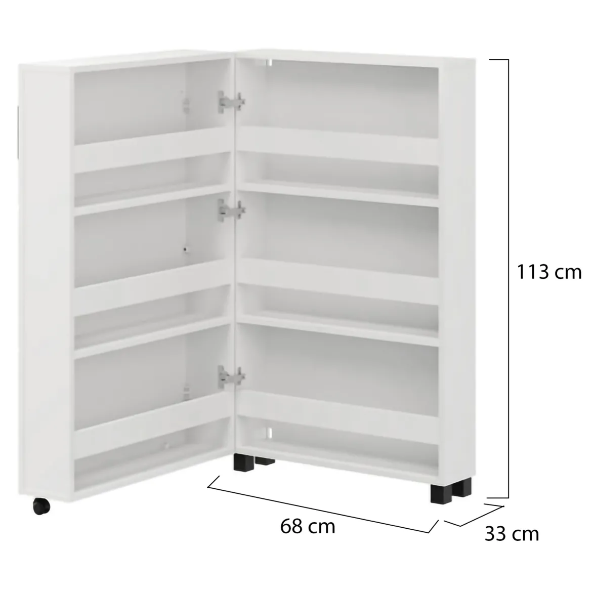 Scarpiera Bianco Opaco Nero 6 Ripiani Un'anta 68x33x113h cm, Ante con Doppia Capienza, Apertura con Ruote - Porvoo
