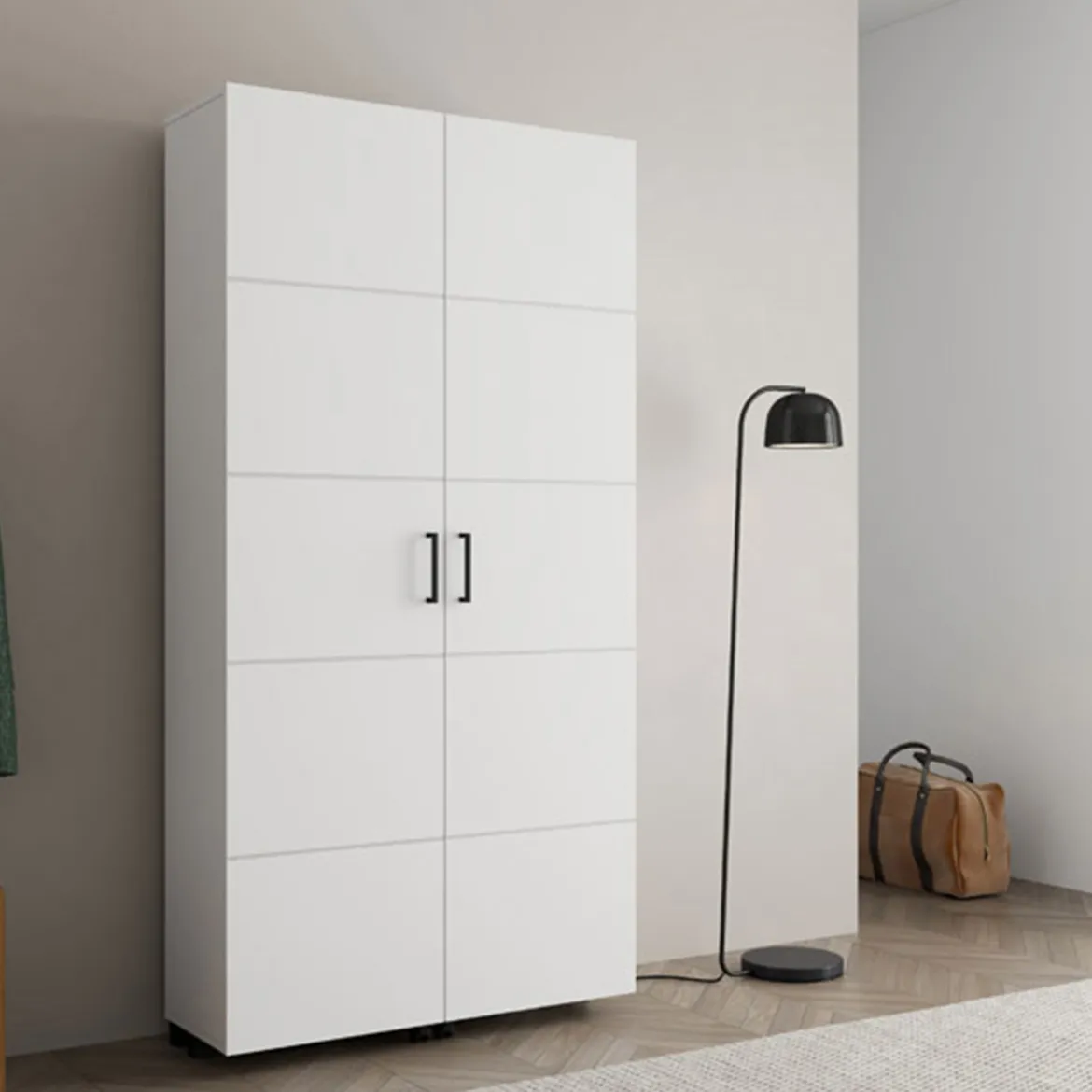 Scarpiera Bianco Opaco 15 Ripiani 2 Ante 92x33x185h cm, Ante con Doppia Capienza, Apertura con Ruote - Bled