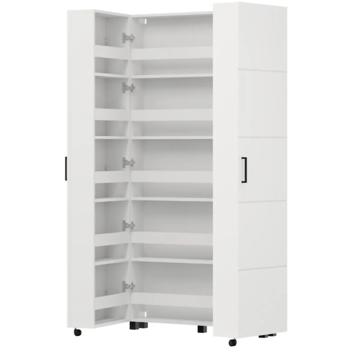Scarpiera Bianco Opaco 15 Ripiani 2 Ante 92x33x185h cm, Ante con Doppia Capienza, Apertura con Ruote - Bled