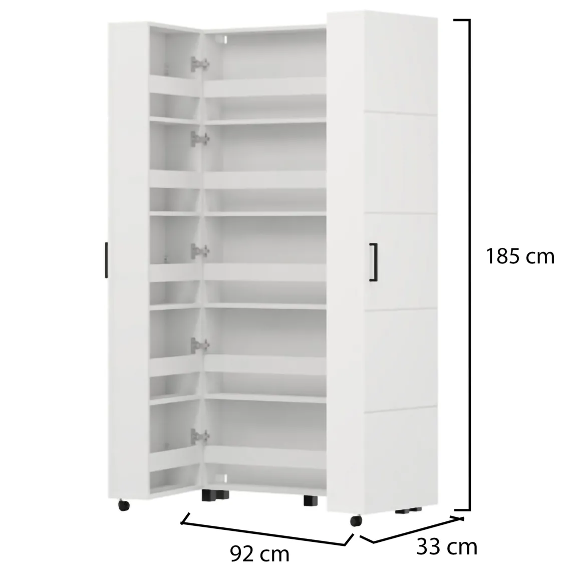 Scarpiera Bianco Opaco 15 Ripiani 2 Ante 92x33x185h cm, Ante con Doppia Capienza, Apertura con Ruote - Bled