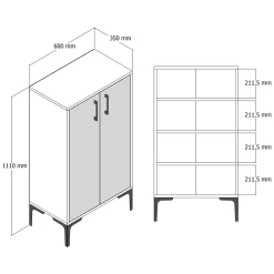 Scarpiera Bianco 4 Ripiani 8 Paia 60x35x111h cm, 2 Ante - Cavalieri