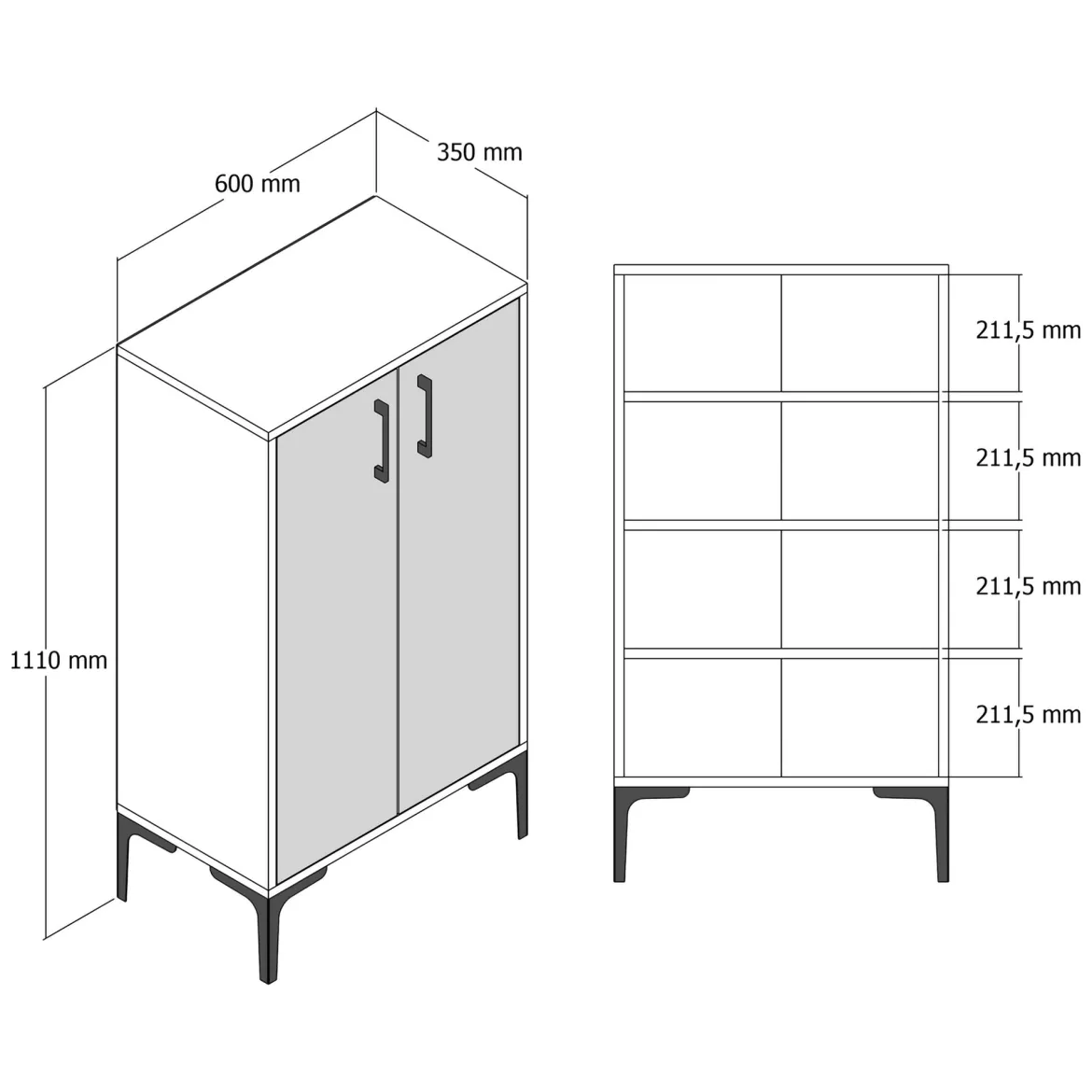 Scarpiera Bianco 4 Ripiani 8 Paia 60x35x111h cm, 2 Ante - Cavalieri