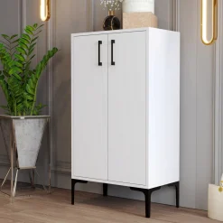 Scarpiera Bianco 4 Ripiani 8 Paia 60x35x111h cm, 2 Ante - Cavalieri