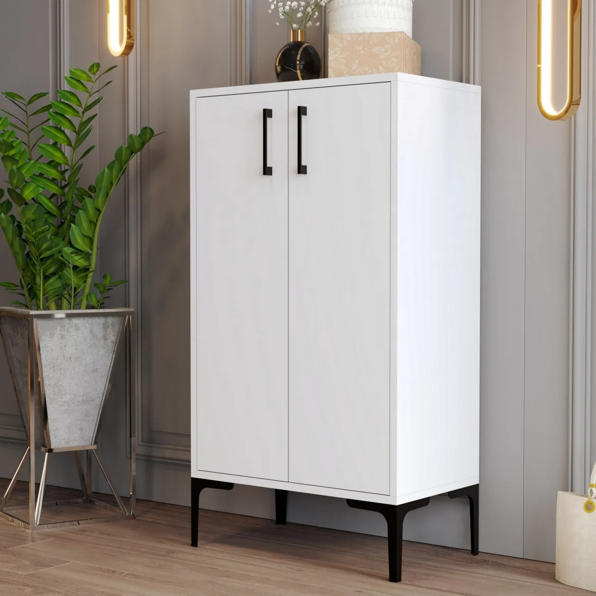 Scarpiera Bianco 4 Ripiani 8 Paia 60x35x111h cm, 2 Ante - Cavalieri