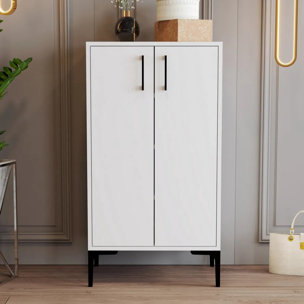 Scarpiera Bianco 4 Ripiani 8 Paia 60x35x111h cm, 2 Ante - Cavalieri