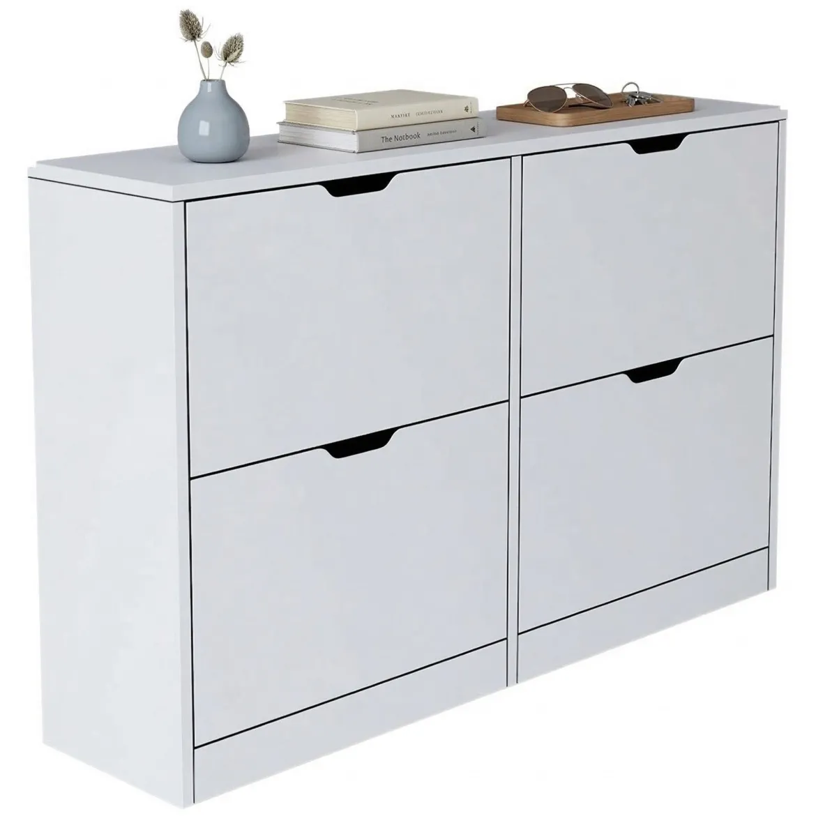 Scarpiera Bianco 8 Ripiani 24 Paia 121x30x79h cm, 4 Ante - Greccio