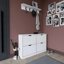 Scarpiera Bianco 8 Ripiani 24 Paia 121x30x79h cm, 4 Ante - Greccio