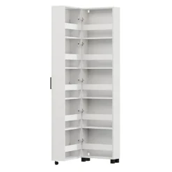 Scarpiera Bianco 10 Ripiani Un'anta 46x33x185h cm, Ante con Doppia Capienza, Apertura con Ruote - Visby