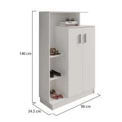 Scarpiera Bianco 5 Ripiani 7 Vani 90x35x140h cm, 2 Ante - Ruot