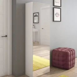 Scarpiera Bianco 6 Ripiani 7 Vani 51x28x160h cm, Un'anta - Stazzema