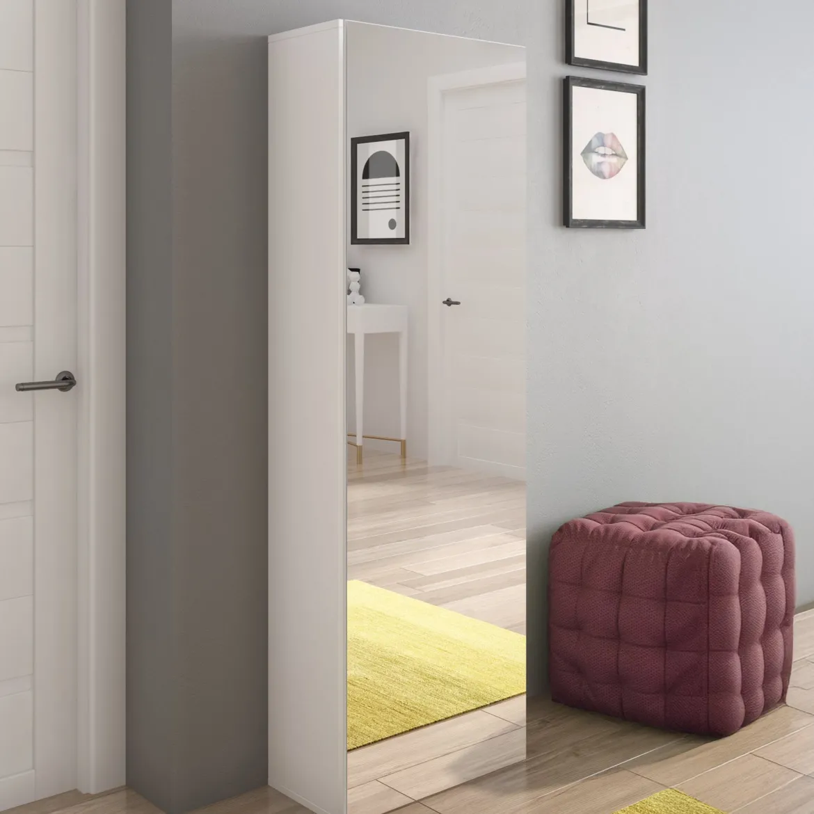 Scarpiera Bianco 6 Ripiani 7 Vani 51x28x160h cm, Un'anta - Stazzema