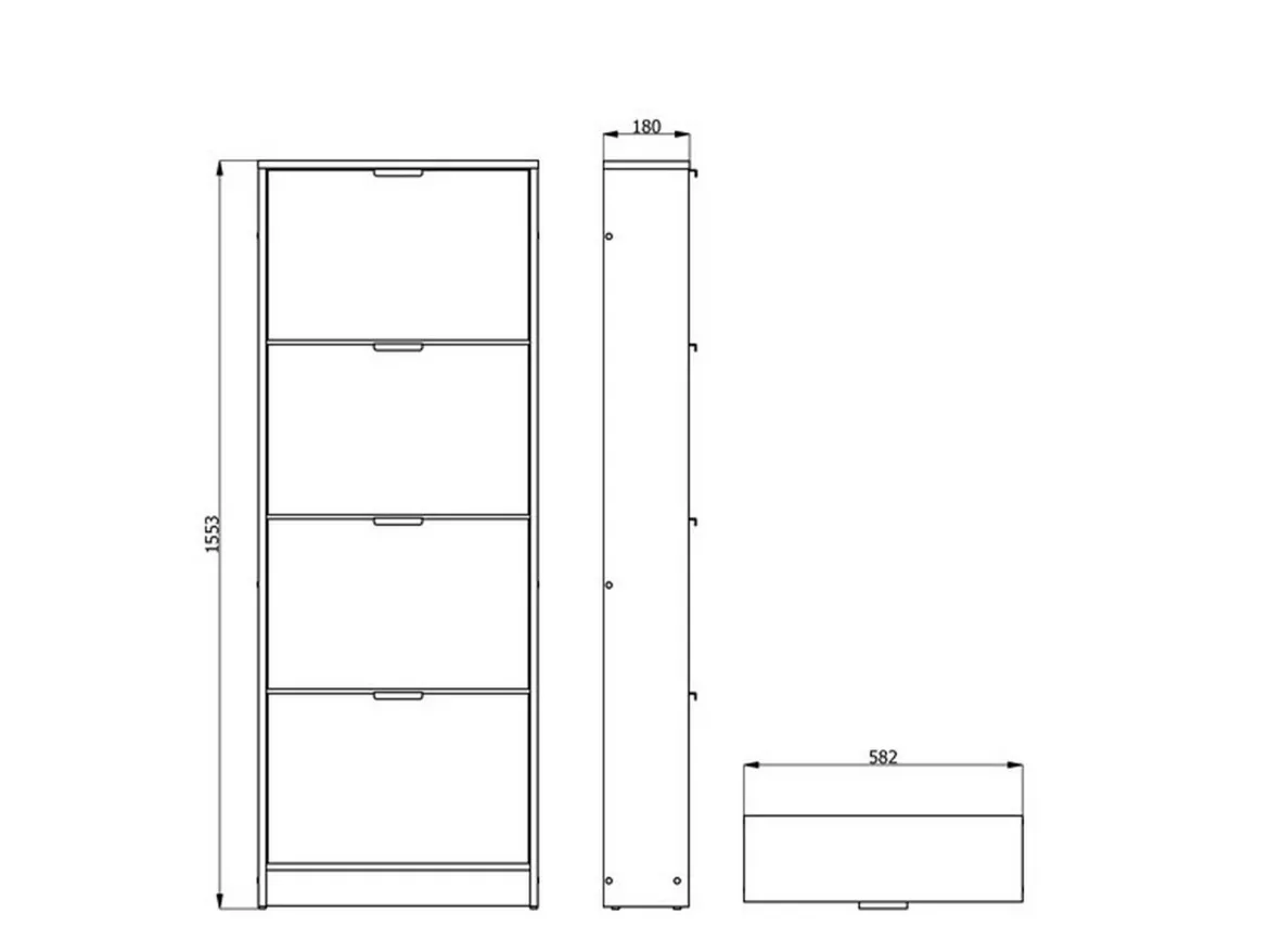 Scarpiera Bianco un Ripiano 4 Ante 58x18x155.5h cm, kit Fissaggio a Muro Incluso - Pesche