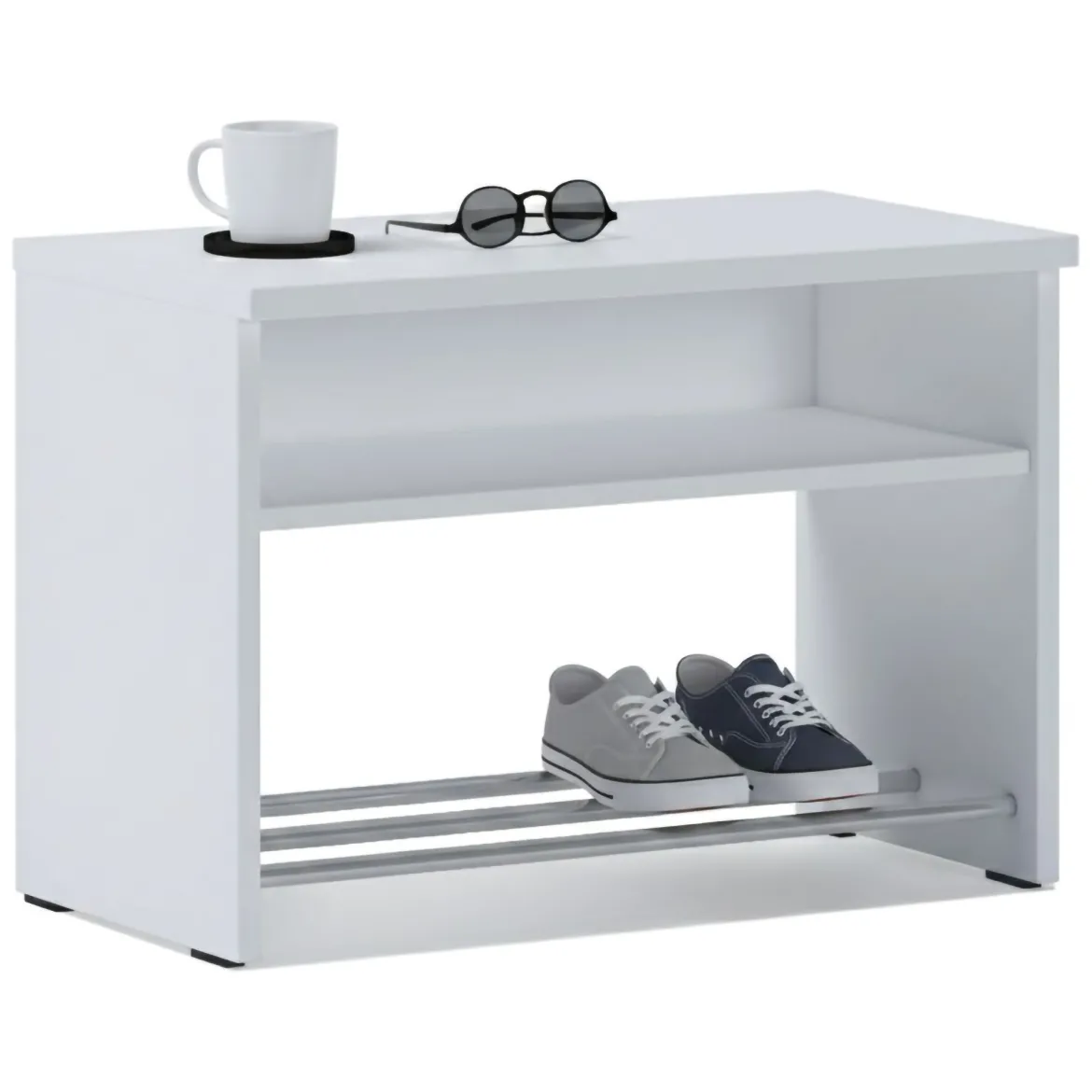 Scarpiera Bianco un Ripiano 2 Vani 65x35x45h cm, Installazione a Terra - Monguzzo