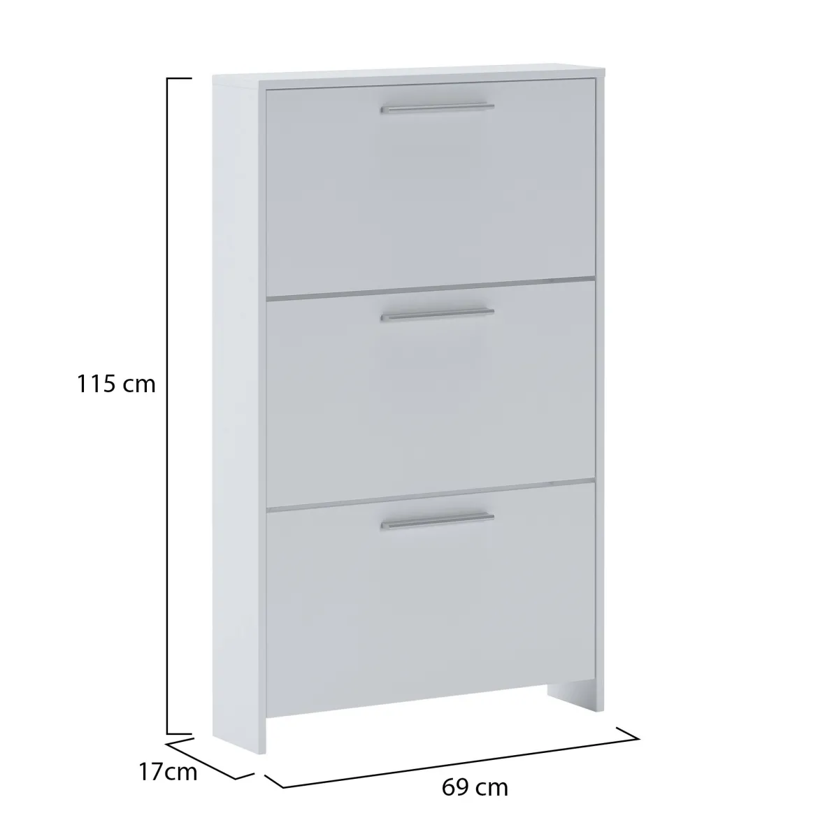 Scarpiera Bianco 3 Vani 3 Ante 69x17x115h cm, Chiusura a Ribalta - Ossi