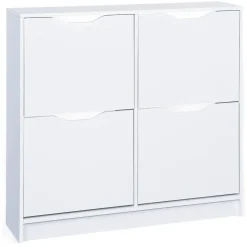 Scarpiera Bianco 8 Vani 2 Ante 90x100x25h cm, Chiusura a Ribalta - Gagliole