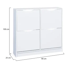Scarpiera Bianco 8 Vani 2 Ante 90x100x25h cm, Chiusura a Ribalta - Gagliole