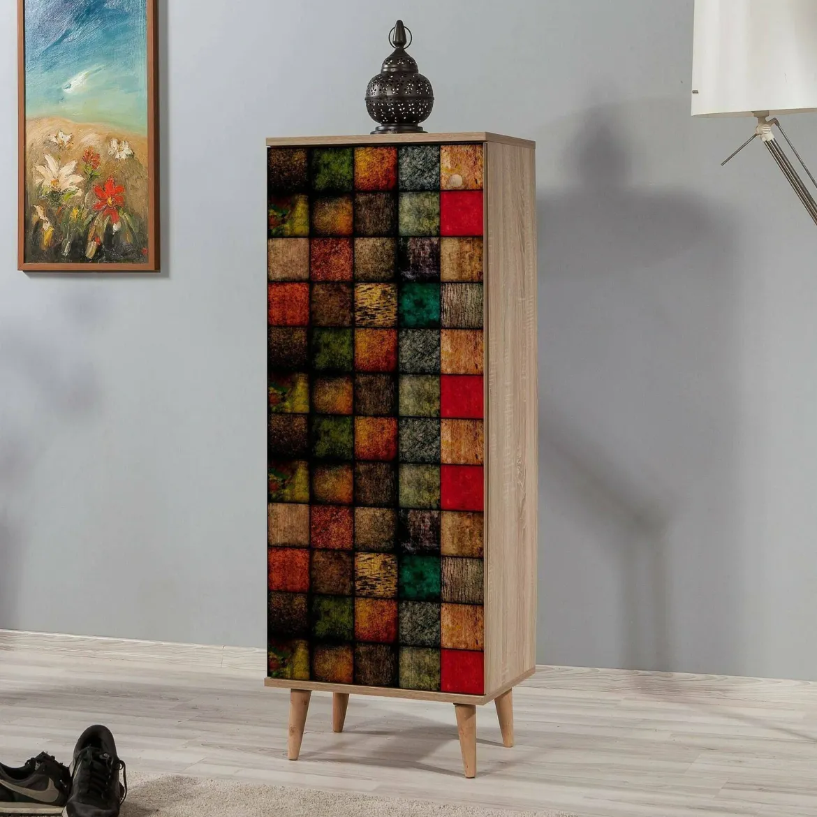 Scarpiera design legno e multicolore 50x135h cm in legno - Giadeite