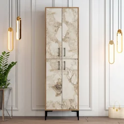 Scarpiera Dolivier, 60x35h200 cm, Noce e Bianco Marmo
