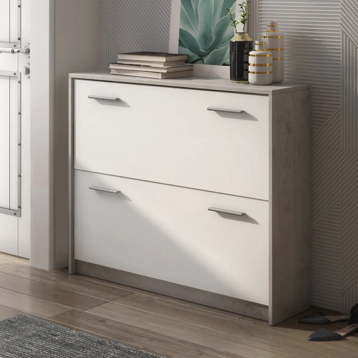 Scarpiera Grigio Cemento Bianco 98x24x80h cm - Nespolo