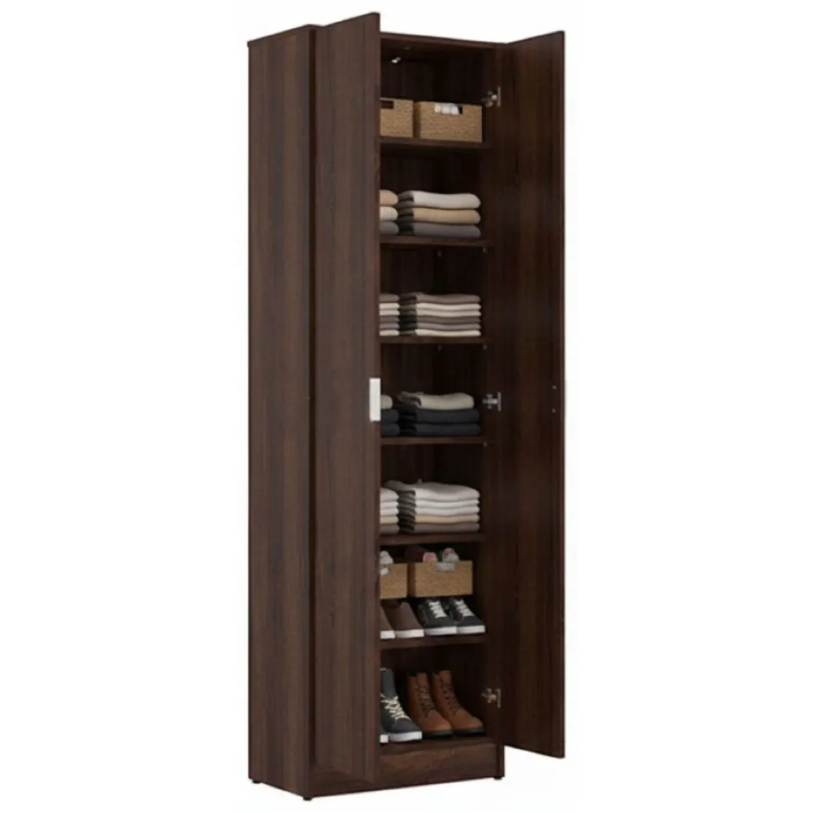 Scarpiera Marrone Noce 6 Ripiani 2 Ante 60x33x191.5h cm, Maniglie Incluse - Delizia