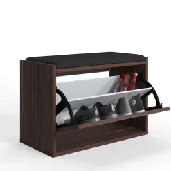 Scarpiera Marrone Noce un Ripiano 2 Vani 65x43.5x32h cm, Un'anta