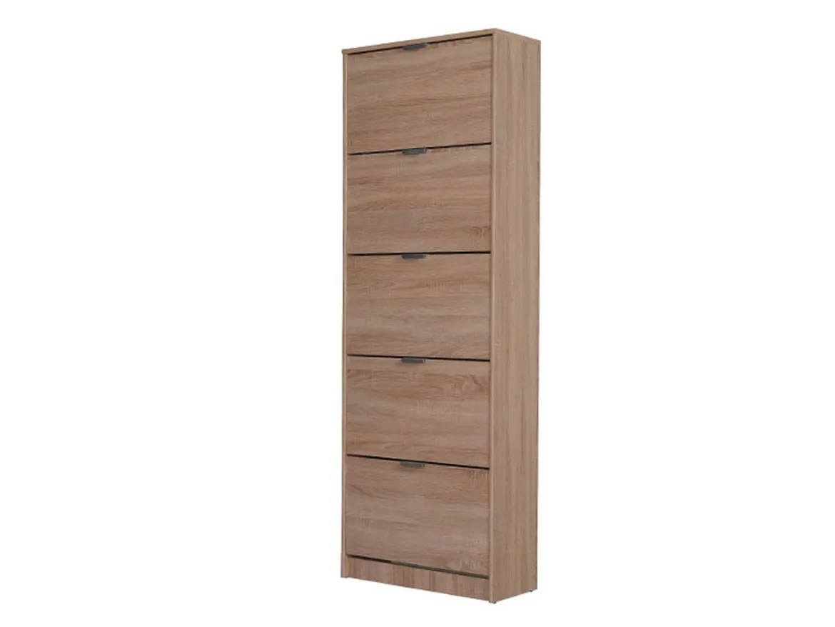 Scarpiera Marrone Quercia 10 Ripiani 5 Ante 67x28x191.5h cm, Maniglie Incluse - Sueglio