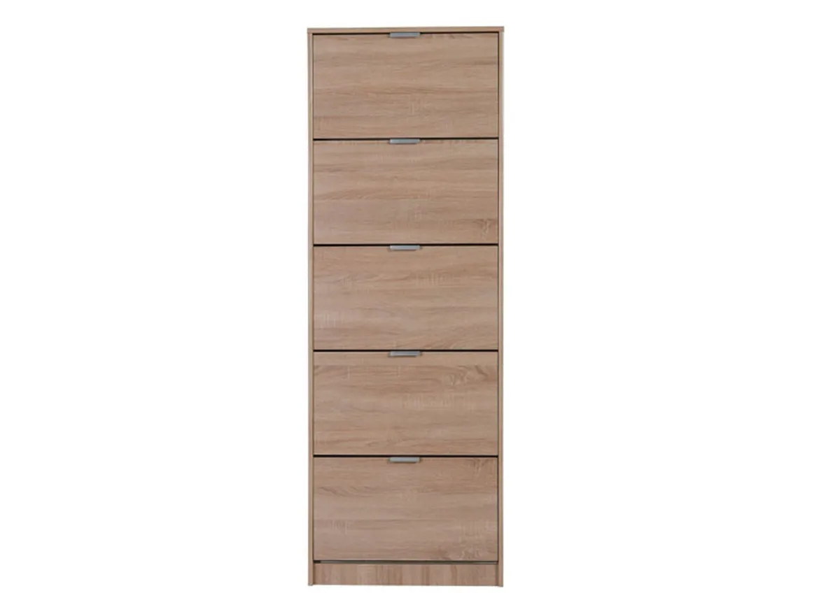 Scarpiera Marrone Quercia 10 Ripiani 5 Ante 67x28x191.5h cm, Maniglie Incluse - Sueglio