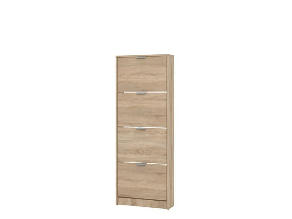 Scarpiera Marrone Rovere Chiaro un Ripiano 4 Ante 58x18x155.5h cm, kit Fissaggio a Muro Incluso - Pesche