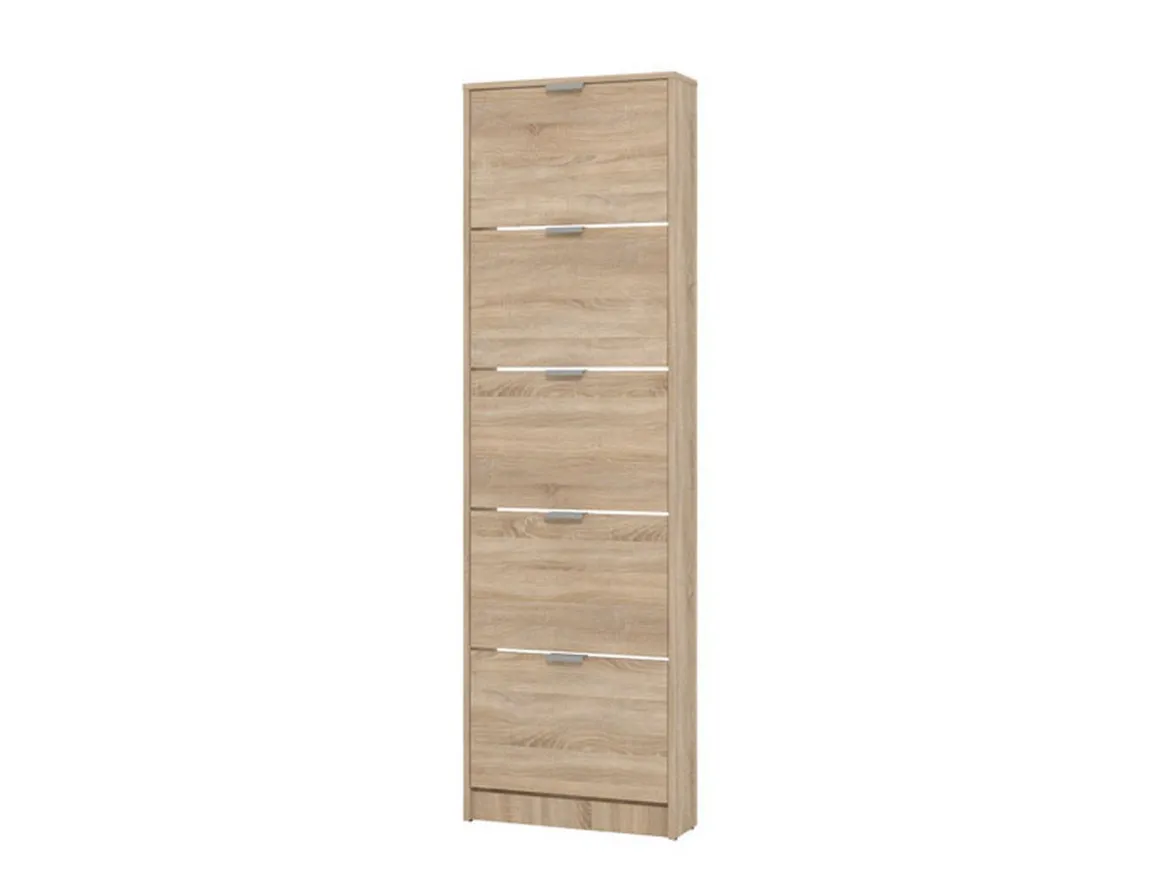 Scarpiera Marrone Rovere Chiaro un Ripiano 5 Ante 58x18x191.5h cm, kit Fissaggio a Muro Incluso - Capriolo