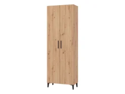 Scarpiera Marrone Rovere Nero 5 Ripiani 2 Ante 67.5x35x195h cm, kit Fissaggio a Muro Incluso - Ciminna