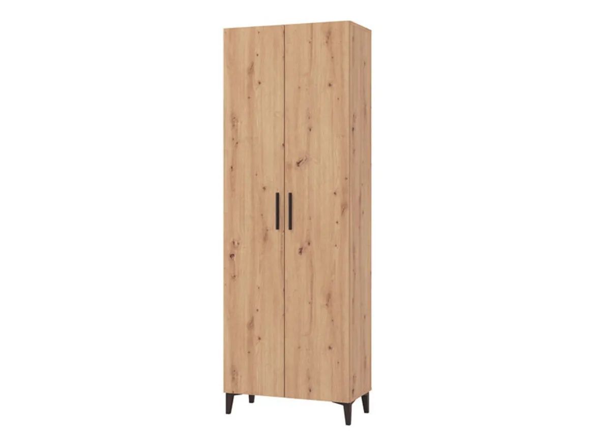 Scarpiera Marrone Rovere Nero 5 Ripiani 2 Ante 67.5x35x195h cm, kit Fissaggio a Muro Incluso - Ciminna