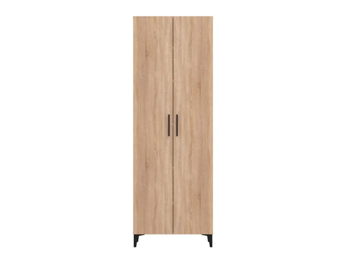 Scarpiera Marrone Rovere Nero 5 Ripiani 2 Ante 67.5x35x195h cm, kit Fissaggio a Muro Incluso - Ciminna