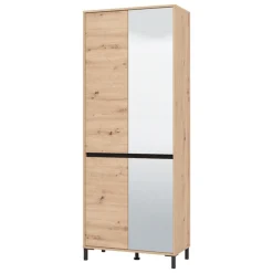 Scarpiera Marrone Rovere Nodi Nero 9 Ripiani con Specchio 80x40x205.5h cm, 4 Ante - Scansano