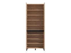 Scarpiera Marrone Rovere Nodi Nero 9 Ripiani con Specchio 80x40x205.5h cm, 4 Ante - Scansano